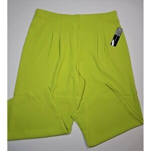 Soho Apparel Womens Lime Green Pleated Wide Leg Cropped Pants Size Large NWT